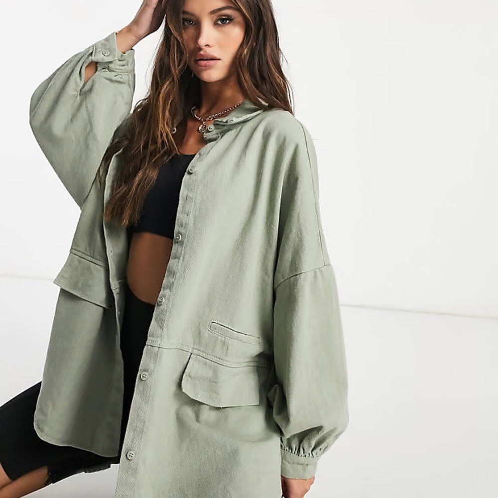 Misguided Denim Oversized Shacket Shirt Jacket Women’s size 12 - Picture 2 of 10